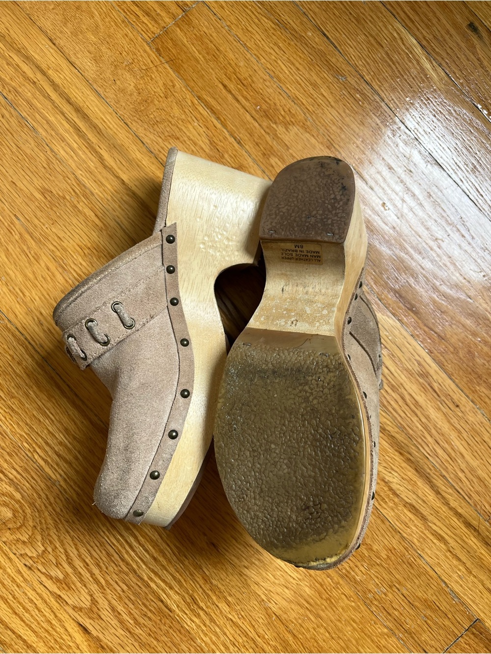 2000s Suede Taupe Clog Mules with Stud and Tassel Detail - Picture 6 of 7